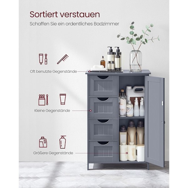 Rootz Mørkegrå Badeværelsesskab - Opbevaringsorganisering - MDF-møbler - Rummelige skuffer - Justerbar hylde - 30cm x 55cm x 82cm