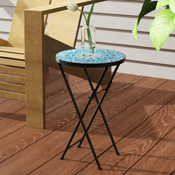 Rootz Mosaic Garden Bord - Foldbar terrassebord - Runde gårdhaveborde - Rumbesparende design - Ø35,5 x 55 timer cm