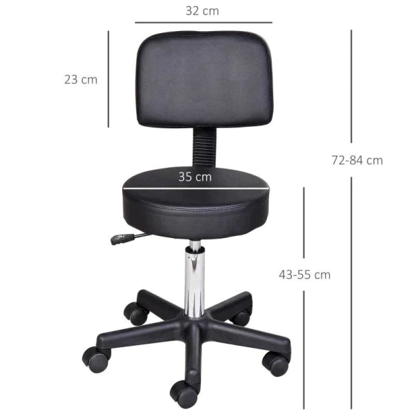 Rootz Rolling Stool - Work Stool - Cosmetic Stool - Swivel Stool - Salon Stool - Black