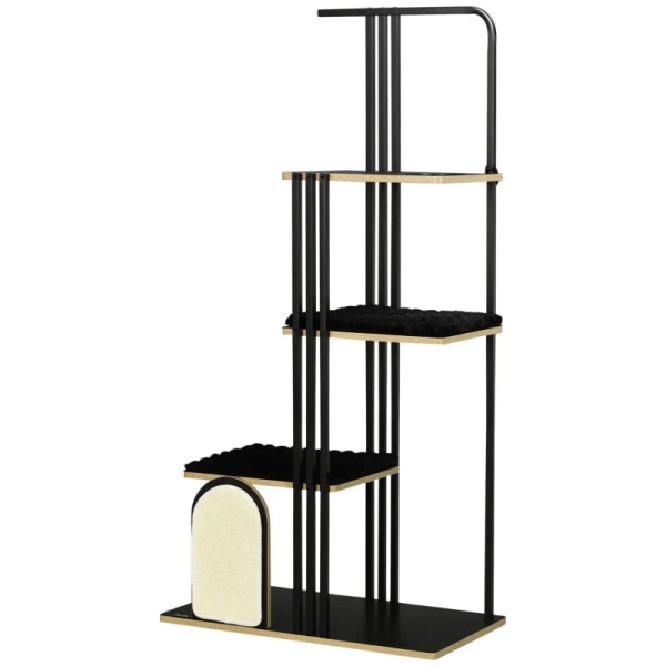 Rootz Kradsestolpe - Industrielt Design - 3 Platforme - 2 Puder - Kradsevæg - Stålramme - Sort - 85 x 48 x 170 cm