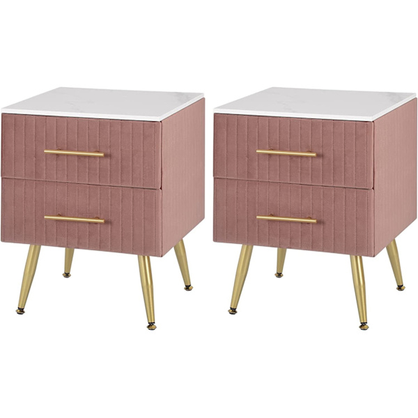 Rootz Sengebord - Natbord - Sengeskab - Pink Velvet - Elegant design - 40,5 cm x 51 cm x 41 cm - Marmorplade - Formonteret