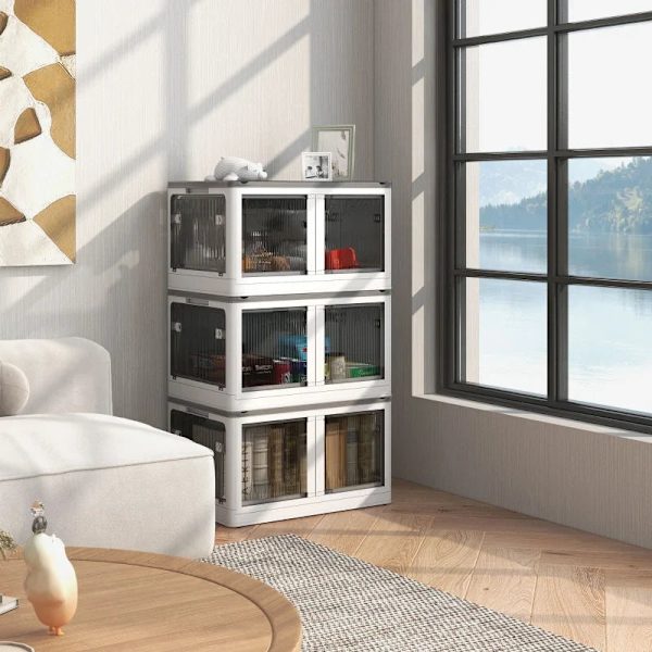 Rootz Förvaringslåda - Set med 3 hopfällbar förvaringslåda - Med hjul - Plast - Vikbar - Vit - 60 x 42 x 34 cm