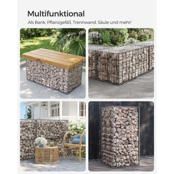 Silver Rootz Gabion Set - Metallnät - Spiralpinne - Distanskrokar - Galvaniserat stål - 100cm x 50cm x 50cm - Heavy Duty - Enkel montering - Mångsidig