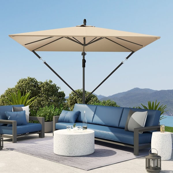 Rootz Khaki Offset Patio Parasol - balkongskärm - Utomhusparaply - UV -skydd 50+ - 295 cm x 250 cm x 235 cm - Vindbeständig