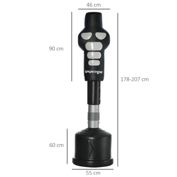 Rootz Boxningssäck - Boxningsdocka - Dummy - Fristående - Justerbar i höjdled - Tung bas - Läderimitation - Svart/Grå/Blå - 55 x 55 x 178-207 cm