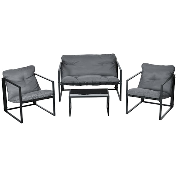 Rootz 4-delt havemøbelsæt - Udendørs terrassesæt - Vejrbestandig - Holdbar stålramme - Komfortable puder - 114 cm x 70 cm x 67 cm - Grå + Sort