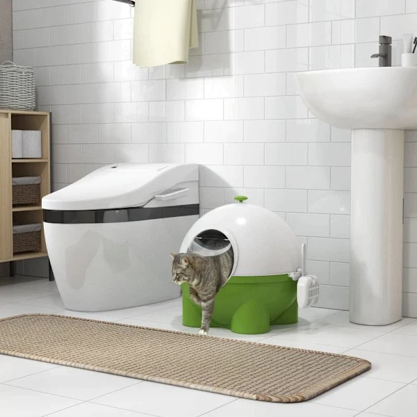 Rootz kattebakke - Si - Scoop - Katte op til 4 kg - Let at rengøre - Sødt design - Plastik - Grøn + Hvid - 53L x 51W x 48H cm