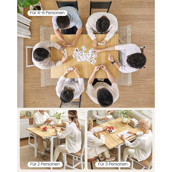 Rootz spisebord til 2-4 personer - Naturlig egefarve - Skyhvid - Spånpladestål - 78 cm x 120 cm x 76,2 cm - Bærbart foldbart bord