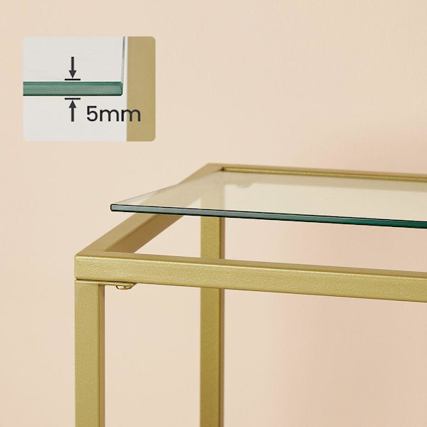 Rootz konsolbord - moderne glas konsolbord - metalramme konsolbord - industriel stil - guld - 35 x 100 x 80 cm (D x B x H)