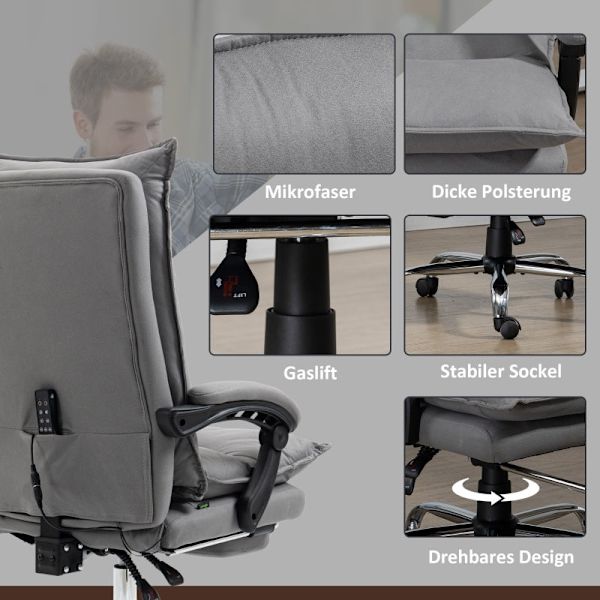 Rootz Vinsetto -toimistotuoli - Ergonominen työtuoli - Hieronta- ja lämmitystuoli - Äärimmäistä mukavuutta - 155° kallistus ja jalkatuki - Säädettävä