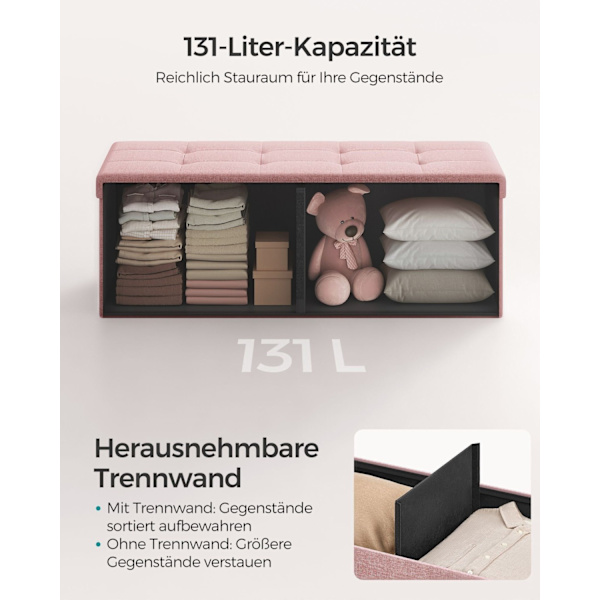 Rootz Pink osmannisk opbevaringsbænk - MDF polstret sæde - hørfinish - Høj modstandsdygtig skum - 38 cm x 110 cm x 38 cm - 300 kg Kapacitet