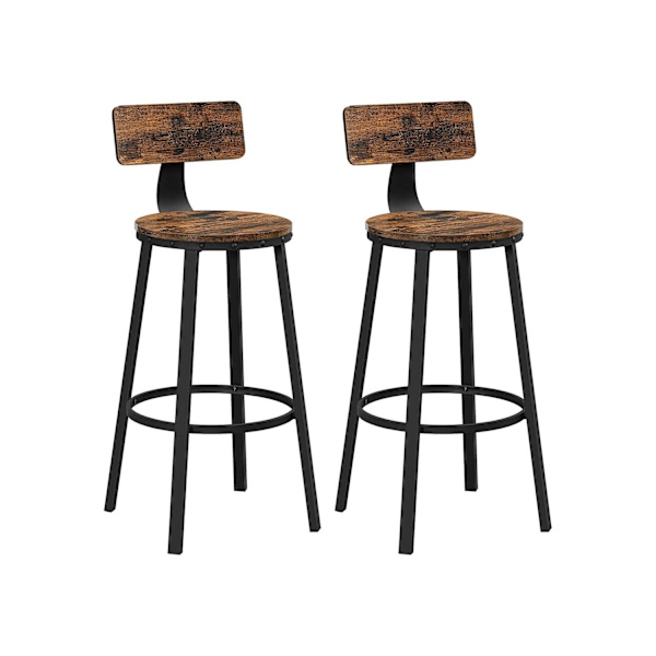 Rootz Vintage ruskea-musta 2-osainen baarituolisarja - puulastulevy teräs - korkeat tuolit - maalaismaiset istuimet - 54 cm x 99 cm - 100 kg kapasitee