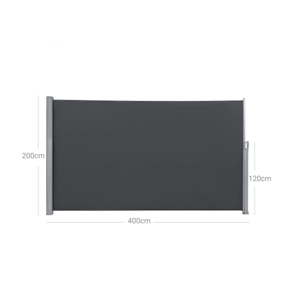 Rootz Sidemarkise til terrasser og altaner - Privatskærm - Solskærm - Antracit - Aluminium & Polyester - 200 cm x 400 cm - 11 kg