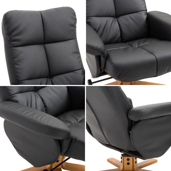 Rootz Relax stol - Fodstøtte - Fodskammel - Kunstlæder - Massivt træ - Liggefunktion - 80 x 86 x 99 cm - Sort