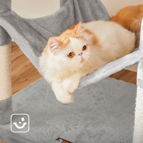 FEANDREA kattskrapstolpe - Kitty Tree - Cat Tower - Plyschyta - Observationsplattformar - Mysig grotta - Solstol - Rejäl hängmatta - Sisalstolpar - Tr