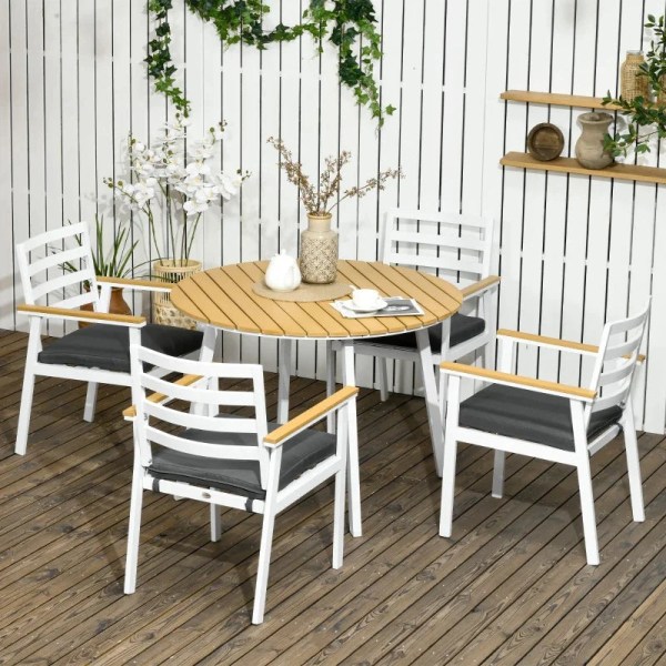 Rootz Trädgårdsmöbler Set - 4 personers sittplatser - 1 bord - 4 stolar - Väderbeständig - Brun + Vit + Grå - 105cm x 105cm x 74cm