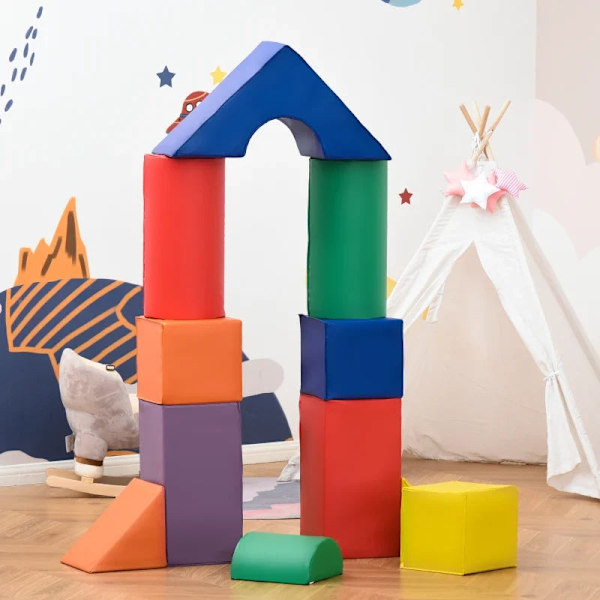 Rootz Store legetøjsklodser til børn - Byggeklodser - 11-delt sæt - til børn 1-3 år - Skum - Farverigt - Flerfarvet - 25cm x 25cm x 50cm