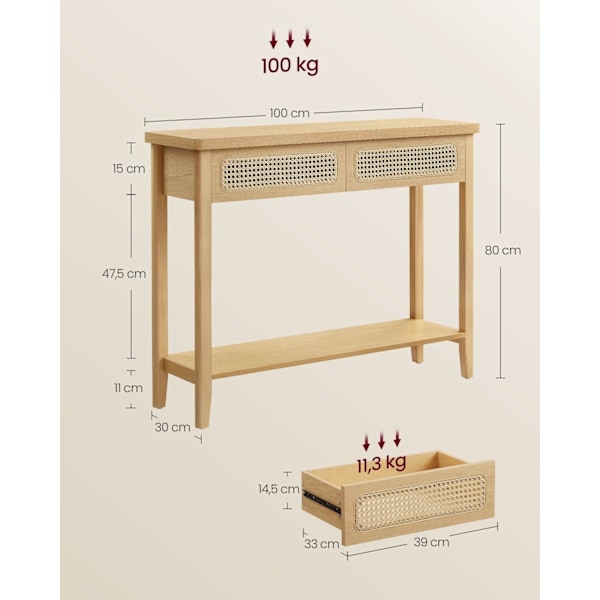 Rootz konsolbord - Entrébord - Hallbord - MDF-spånskiva PVC-plast - 30 cm x 80 cm x 100 cm - Ek Beige - 16,6 kg - 100 kg Kapacitet