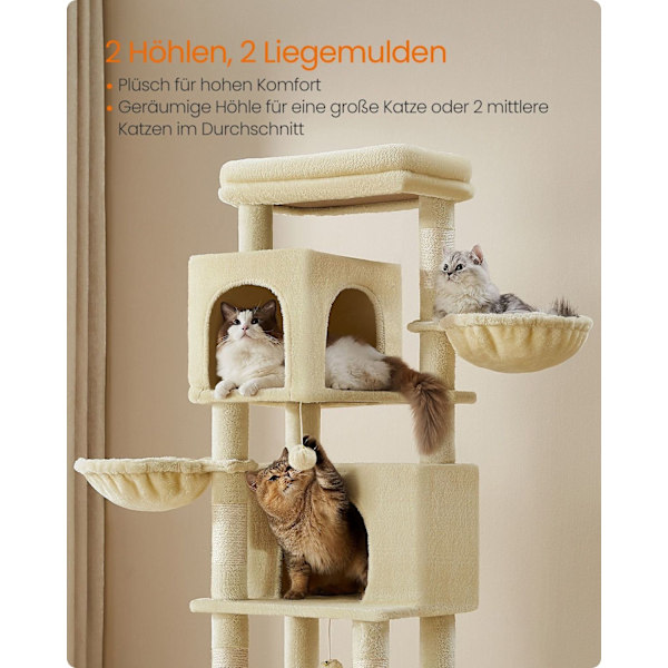 Rootz XL Skrapstolpe - Stort kattträd - Katts klättertorn - Spånskiva - 175cm x 57cm x 45cm - Sandbeige plysch - Sisalklädd stolpe