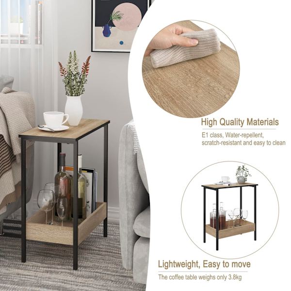 Rootz Sidebord - Kaffestativ - Dagligstue Accent - Opbevaringsskrivebord - Udstillingsplatform - Loungemøbler - Lys Eg + Sort - 50x55x25 cm