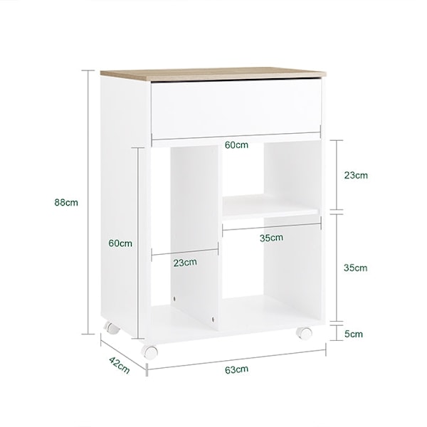 Rootz Rolling Printer Table - Movable Printer Stand - Portable Desk - Holder 65 kg - 63x88x42cm - Let samling