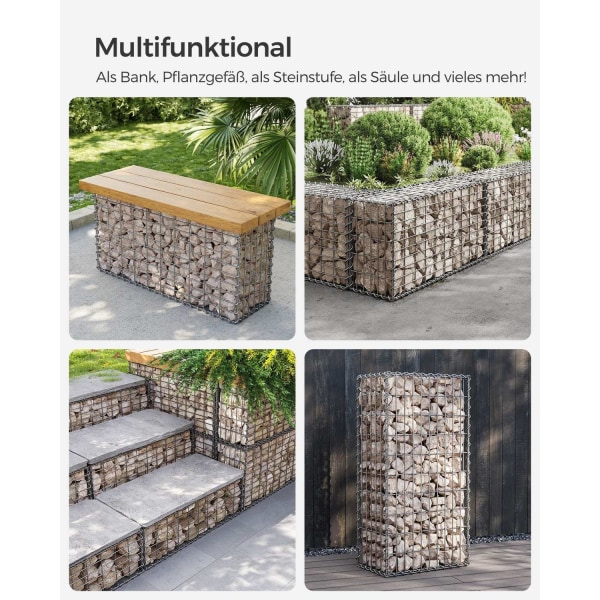 Hopeinen Rootz Gabion Set - Metalliverkko - Spiraalitikku - Välikoukut - Galvanoitu teräs - 100 cm x 50 cm x 30 cm - Vahva ja kestävä - Helppo koota -