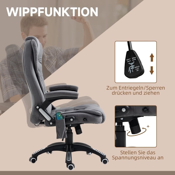 Rootz Vinsetto -toimistotuoli hieronta- ja lämpötoiminnolla - Ergonominen tuoli - Korkeussäädettävä tuoli - 6 tärinähierontapistettä - Helppo liikkuvu