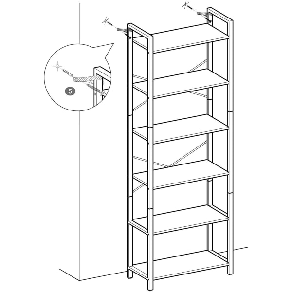 Rootz reol - 6 niveauer - Opbevaringsskab - Opbevaringsstativ - 6 niveauer - 186 cm - Brun - Sort - Forarbejdet træ - Stål