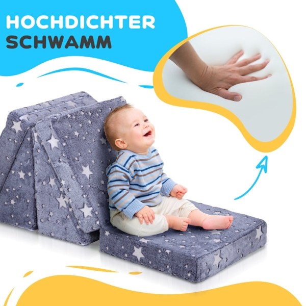 Rootz leksoffa för barn - Transformerande 5-delat set - Trappor & hinderbana - Stjärnmönster - Högdensitetsskum - Enkel rengöring - 50W x 50D x 27,5H
