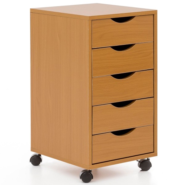 Rootz rullcontainer 33 x 68 x 38 cm MDF trä 5 lådor sonoma - Modern lådcontainer med hjul - Stativcontainer kontorscontainer