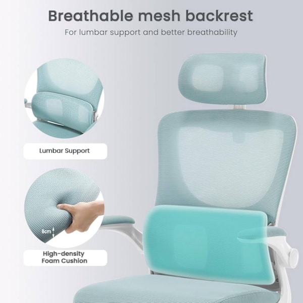 Rootz Ergonomic Office Chair - Mesh Skrivbordsstol - Svankstöd - Gungfunktion - Justerbart nackstöd - 62cm x (116-123,5)cm x 69,5cm