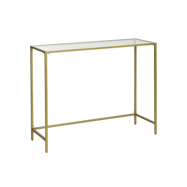Rootz Modern glaskonsolbord - Gyldent metalstel - Panel af hærdet glas - Stilfuldt og praktisk - Robust og holdbart - Justerbare fødder - 100 cm x 35