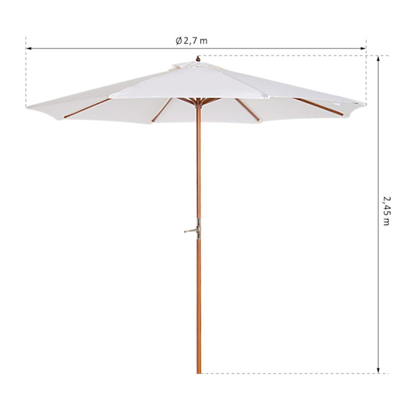 Nancy's Buckeye Parasol - Tuinparaplu - Hout - Marktparaplu - 2,7m Diameter - Wit - Bruin