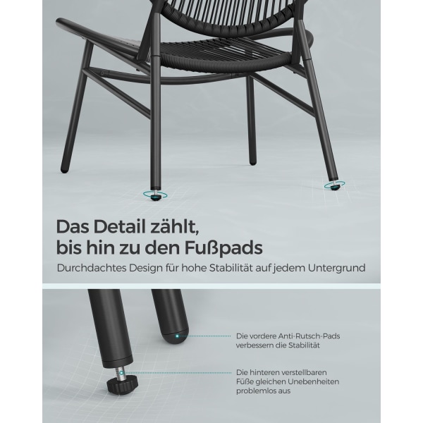 Rootz 3-delat set Utemöbler - Uteplatsset - Trädgårdsstolar - PE-material - Pulverlackerat stål - Stort bord - Lätt - Enkel montering - Bläcksvart - 6