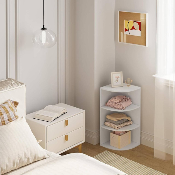 Rootz Hanging Corner Hylde - Hvid vifteformet væghylde - Multi-Tier Opbevaring - E1 Engineered Wood - Pladsbesparende - 30 cm x 60 cm x 30 cm