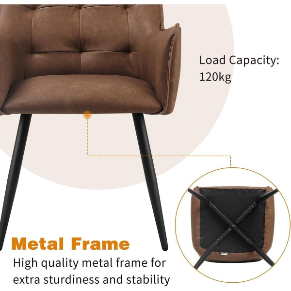 Rootz spisestuestole Sæt med 4 - Køkkenstole - Kontorstole - Højdensitetsskumkomfort - Robust metalstel - Ergonomisk design - 57 cm x 80 cm x 57 cm