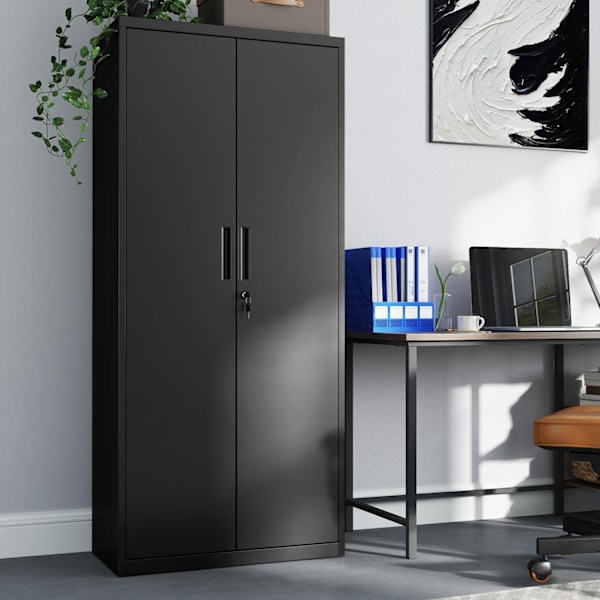 Rootz Multi -Purpose File Cabinet - Opbevaringsskab - Matt Black Cabinet - Holdbart pulverovertrukket stål - 40 x 80 x 180 cm