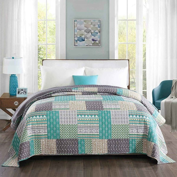 Rootz Luxurious Patchwork sängöverkast - Quiltat täcke - Vändbart täcke - Mjuk stoppning - Mångsidig stil - Lättskött - 100 % polyester - Flera storle