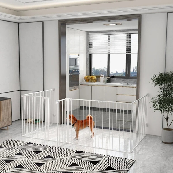 Rootz 2-in-1 Puppy Run Barrier - 8 paneeli - Lukitusovi - Ulkokotelo - Teräs - Valkoinen - 154 cm x 154 cm x 90 cm