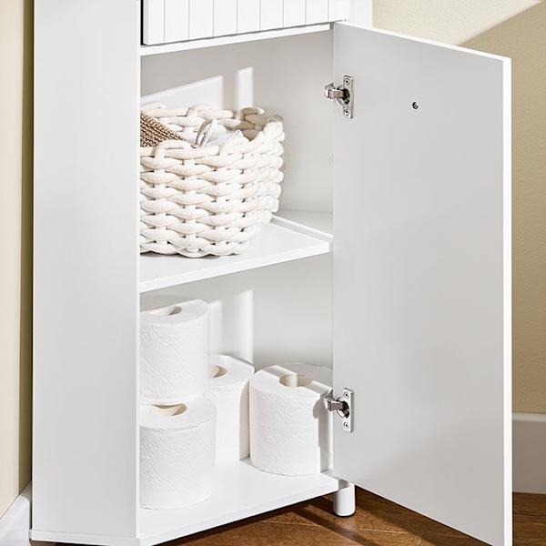 Rootz Corner Cabinet - Badeværelsesskab - Moderne opbevaringsenhed - Rumbesparende - 44x80x31cm