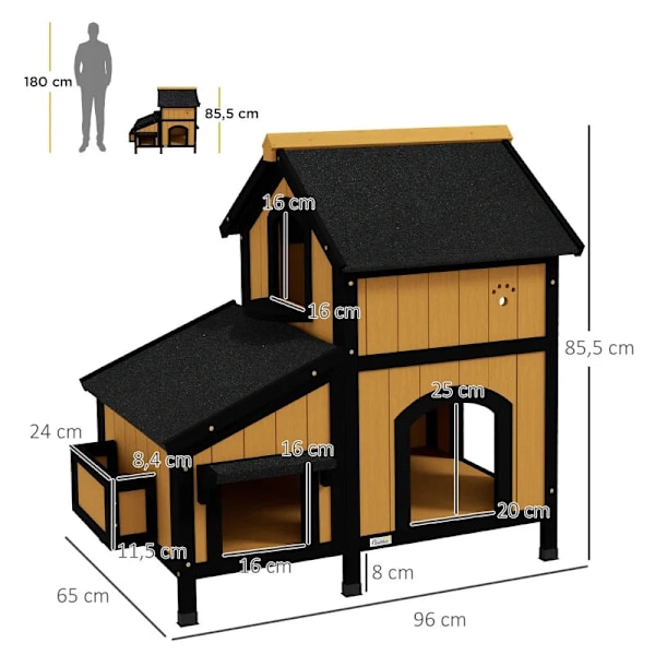 Rootz Cat House - Cat Cave - Blomsterkasse - Vandtæt - Gran Wood - Gul - Hvid - Sort - 96cm X 65cm X 85,5cm