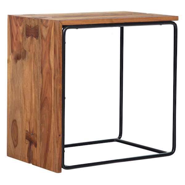 Rootz sidebord - massivt træ og metal endebord - industriel stil accent bord - håndlavet, holdbart, beskyttende klar lak - 45 cm x 30 cm x 45 cm