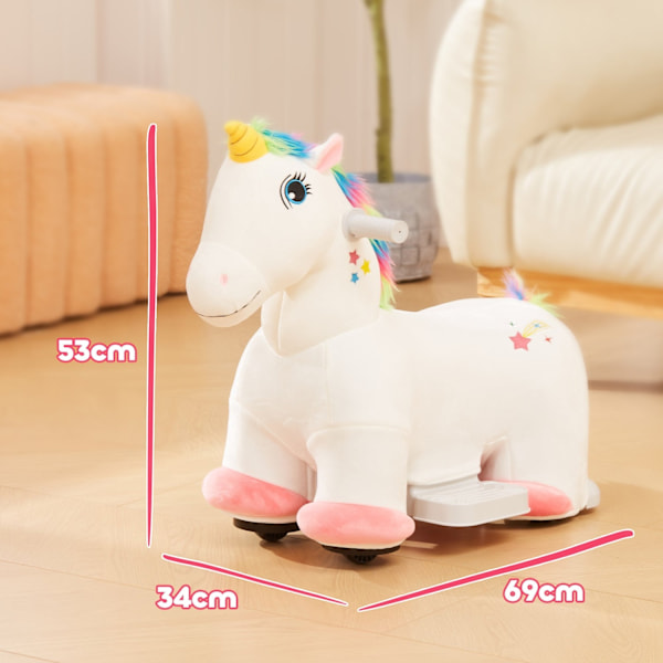 Rootz 6V Electric Riding Unicorn - Motoriserad leksak - Ride -On Animal With Music - Comfort Padding - 69 cm x 34 cm x 53 cm