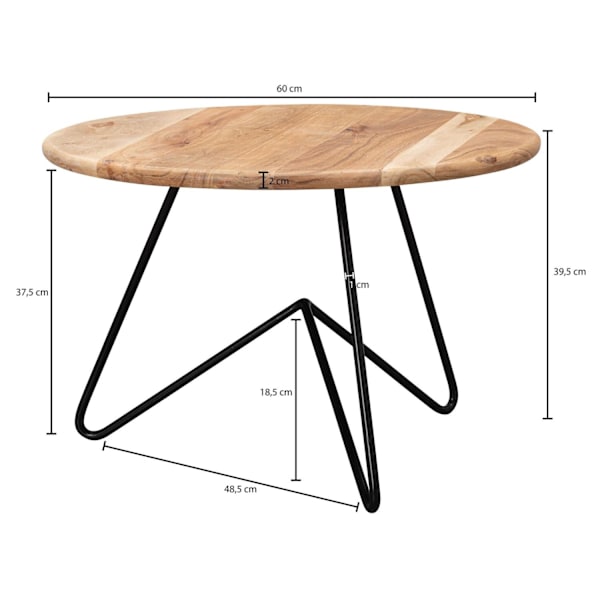 Rootz sofabord 60x39,5x60 cm akacie massivt træ - metal sofabord - Design stuebord rundt - Massivt sofabord - Lille bord stue
