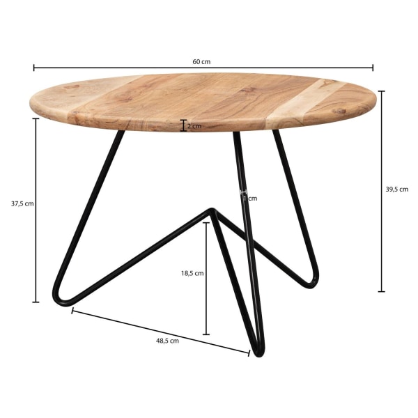 Rootz soffbord 60x39,5x60 cm akacia massivt trä - metall soffbord - Design vardagsrumsbord runt - Solid soffbord - Litet bord vardagsrum