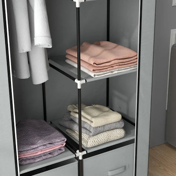 Rootz Garderobe - Stofskab - 1 Tøjstang - 2 Skuffer - Skydeskuffer - Ikke-vævet stof - Grå - 83 x 42,5 x 162,5 cm
