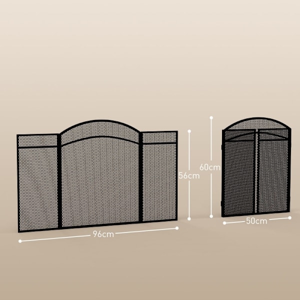 Rootz Pejs Gnistbeskyttelsesgitter - Sildebensmønster - Tredelt foldedesign - Belagt metal - 96 cm x 60 cm x 1 cm