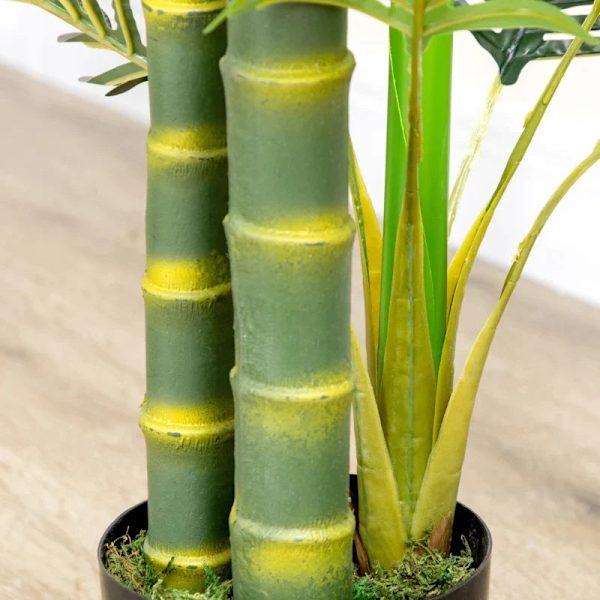 Rootz kunstig plante - kunstigt palmetræ - inklusive plantekasse - Grøn + sort - 19,5 cm x 19,5 cm x 150 cm