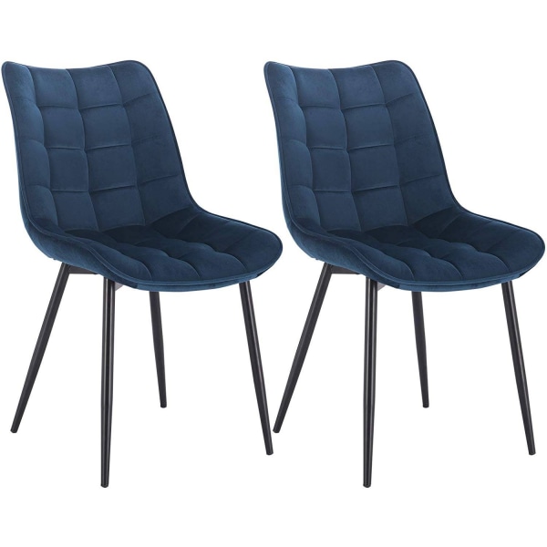Rootz Set med 2 matstolar - Sammetsstolar - Benstolar i blå metall - Ergonomiska och hållbara - Golvskydd - 46 x 40,5 cm sits
