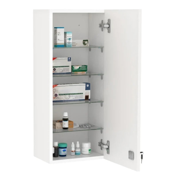 Rootz Medicinskåp - Väggskåp - Justerbar hylla - Första hjälpen - Korslåsbar - Badrum - Kök - Hall - Vit - 30 x 20 x 70 cm